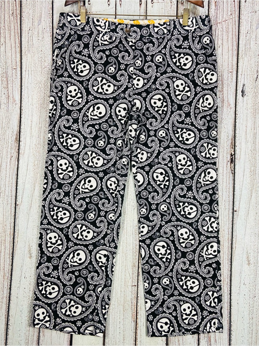 Loudmouth Pants Mens 38 X 30 Black White Golf Skulls Paisley Pirate Cotton